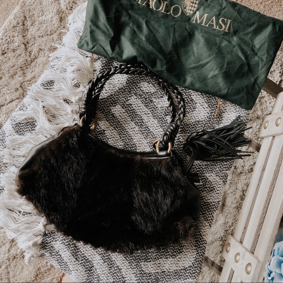 Paolo Masi Handbags - Paolo Masi Mink Fur Black Leather Purse